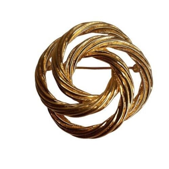 Vtg Monet Chunky Gold Tone Swirl Brooch Pin signed textured statement - Picture 1 of 9
